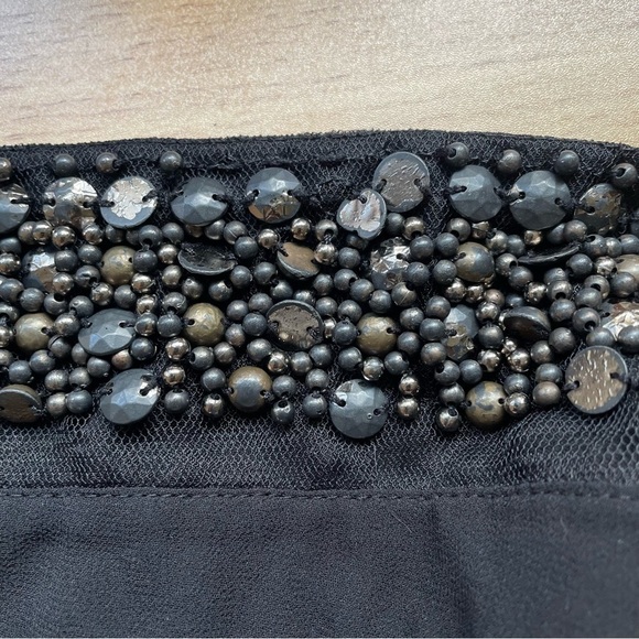 Tobi Top M Sheer Cold Shoulder Distress Beaded Gemstone Collar Button Down Black - Picture 6 of 10